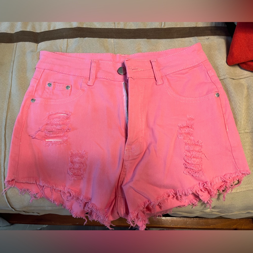 Pink denim shorts